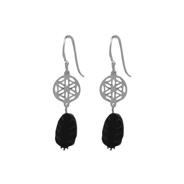 Flower Of Life Craved Stone Earrings