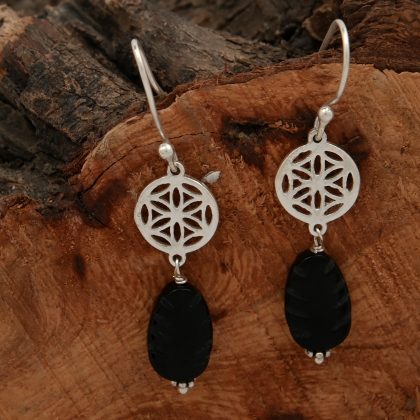 Flower Of Life Craved Stone Earrings