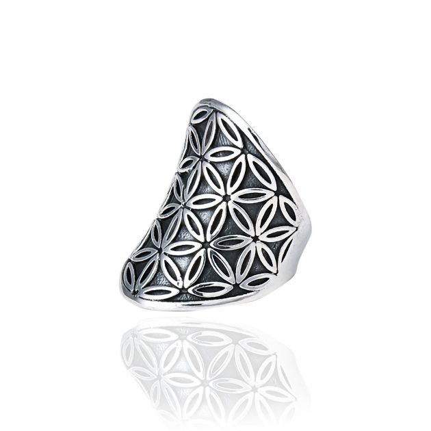 Flower Of Life Oxidized Ring