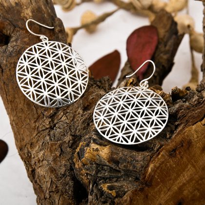 Oxidized Flower Of Life Earrings