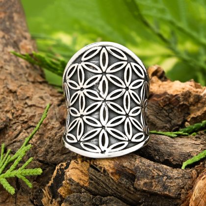 Flower Of Life Oxidized Ring